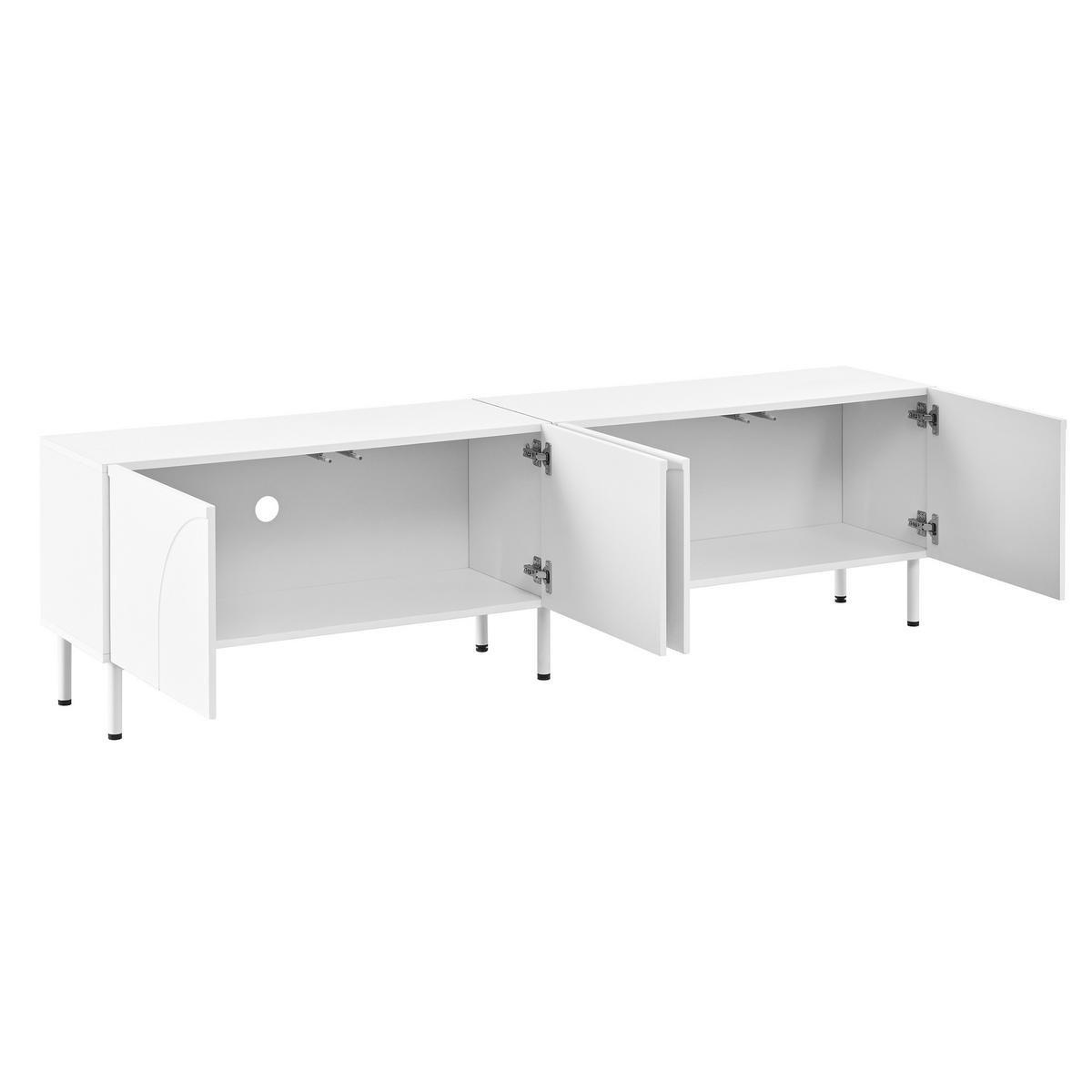 TV-SCHRANK Weiß 180/35/49 cm, 4 Türen, Metallfüße, 3D-Design - Weiß, Holzwerkstoff (180/49/35cm) - PANGIVO