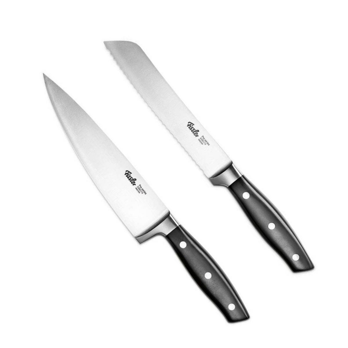 MESSERSET PROFI 2-tlg Kochmesser 19 cm + Brotmesser 18 cm Edelstahl Schwarz - Silberfarben/Schwarz, Kunststoff/Metall - Fissler