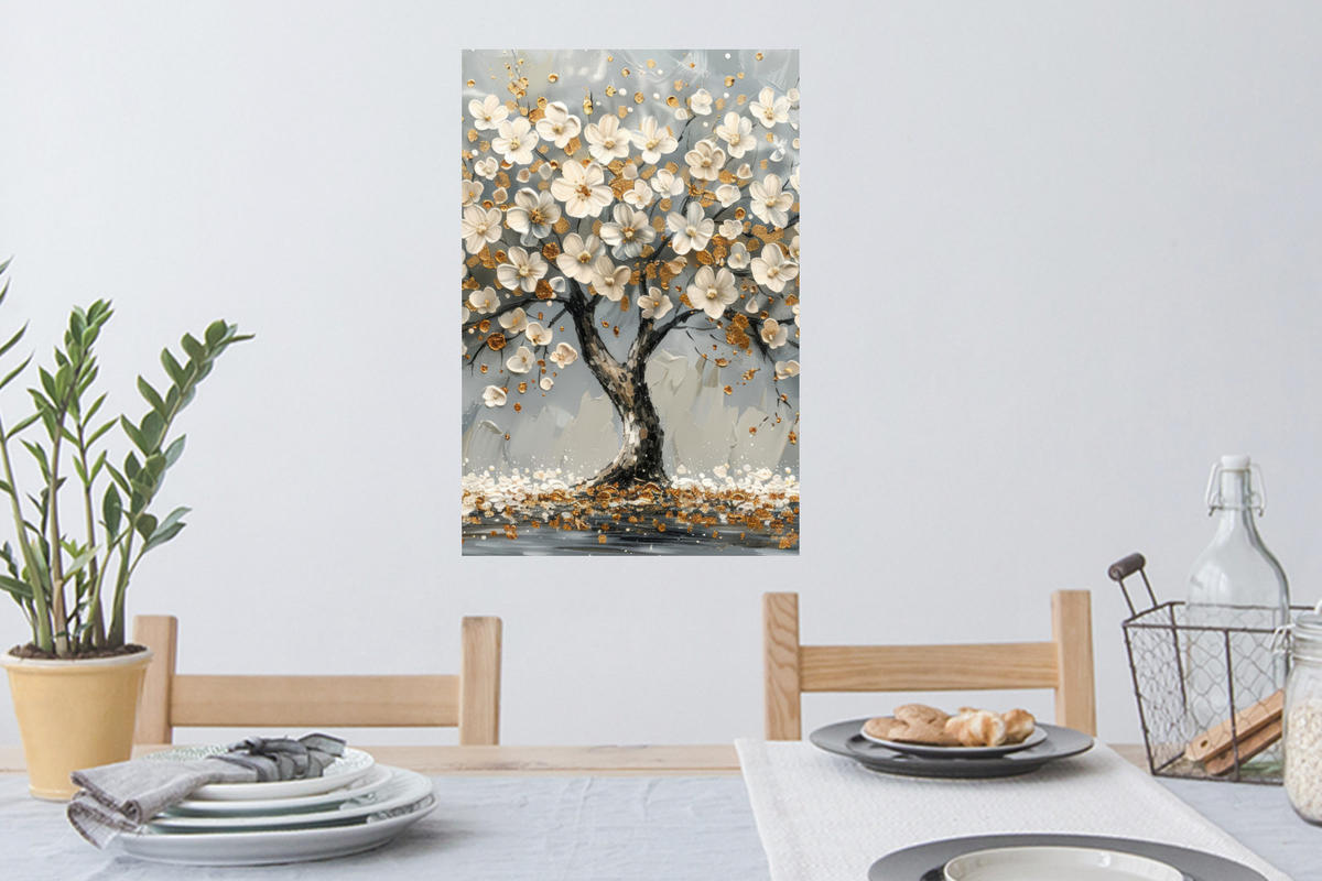 WANDTATTOO Baum - Blumen - Weiß - Natur - Kunst 40x60 cm - Weiß, Kunststoff (40/60/0.1cm) - MuchoWow