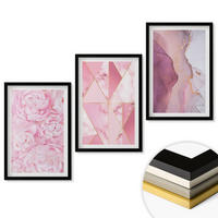 WANDBILDER 3er-Set - 40x60 cm Schwarzer Rahmen - Rosa geometrische Pfingstrosen - Schwarz, Kunststoff (40/60cm) - ArtPrintCave