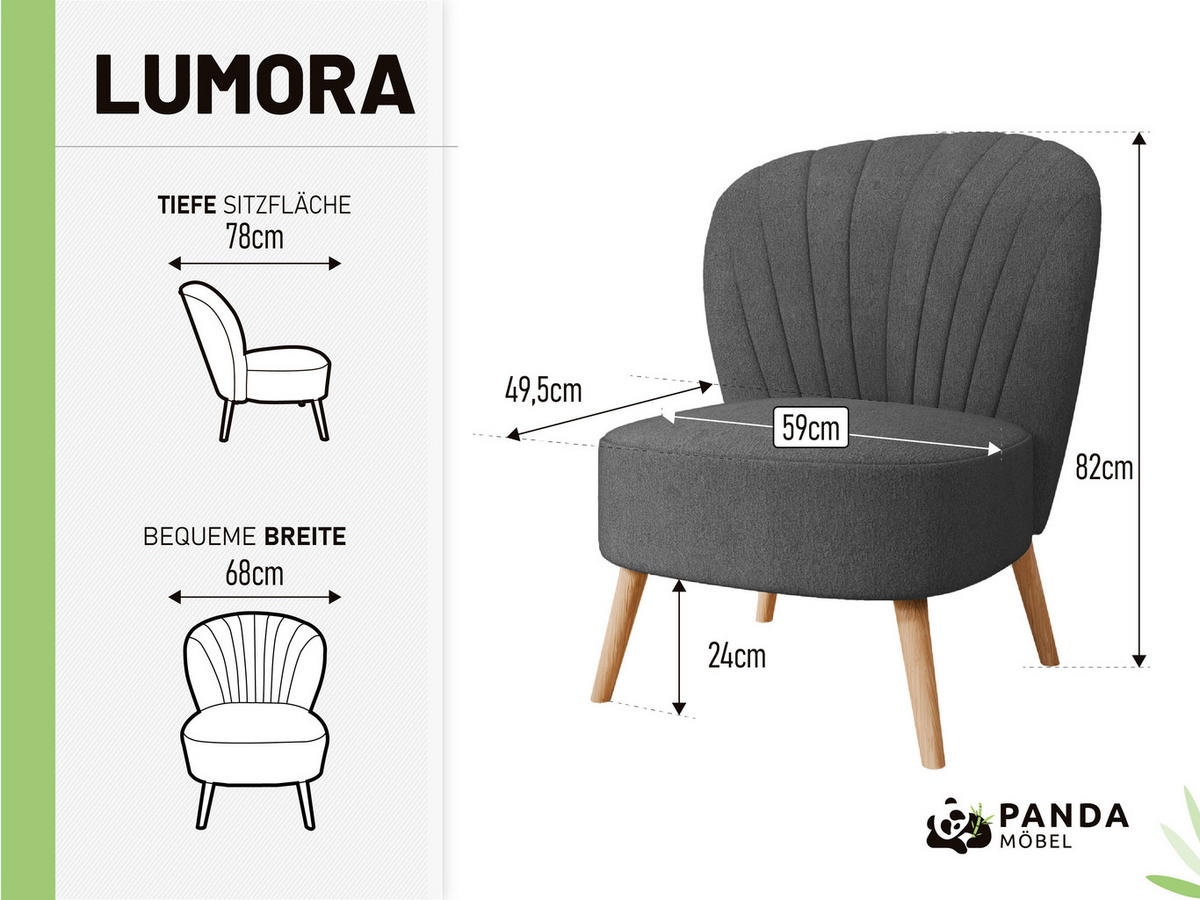 SESSEL Lumora mit Holzbeinen Dunkelgrau - Dunkelgrau, Holz (68/82/78cm) - Panda Möbel