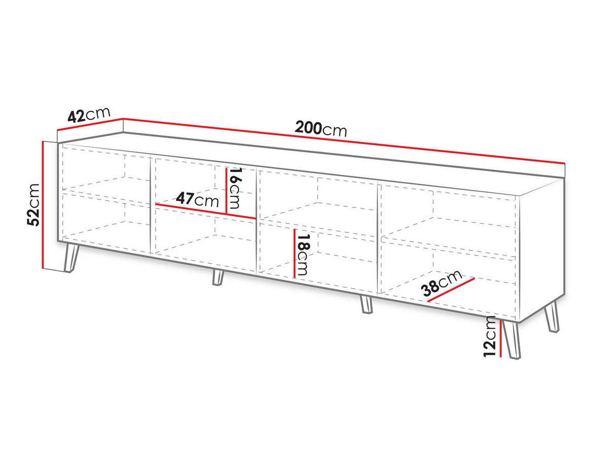 TV-LOWBOARD Abeto 200 - Schwarz/Graphitfarben, Holzwerkstoff/Kunststoff (200/52/42cm) - MIRJAN24