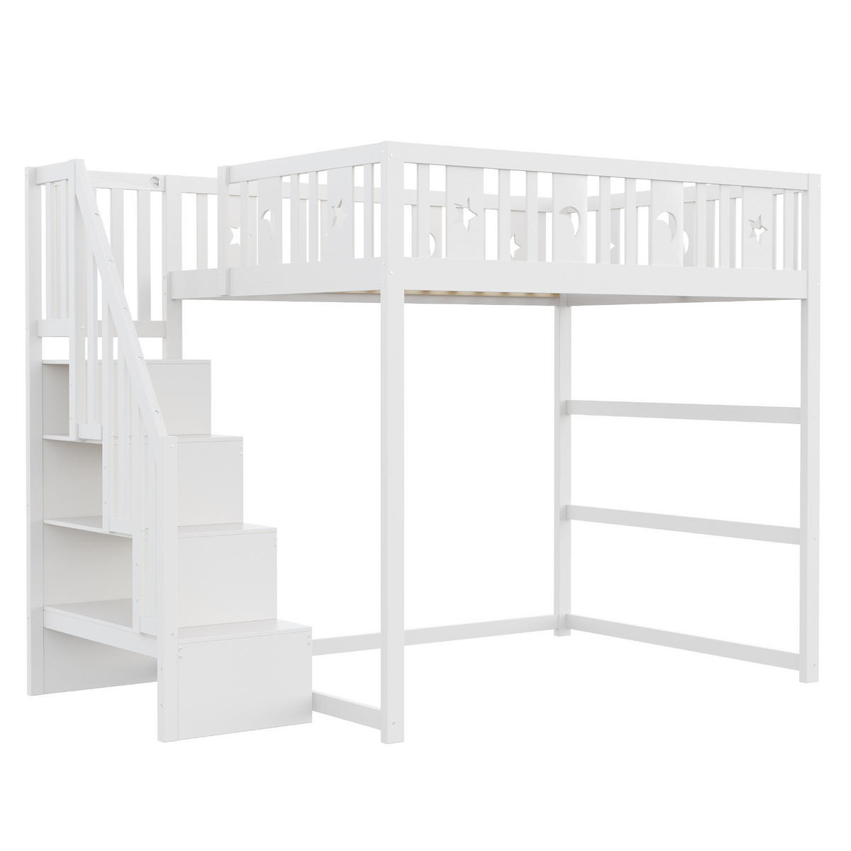 HOCHBETT 140/200 cm aus Massivholz mit Treppe, Regal und Sofabereich in Weiß - Weiß, Holz (140/200cm) - Flora Grace