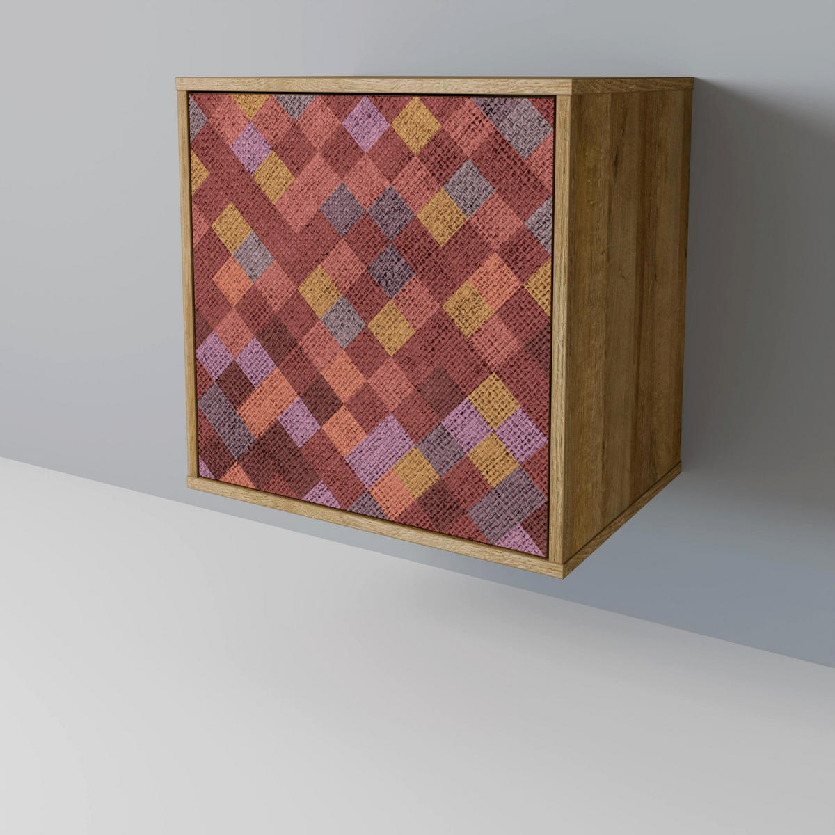 SIDEBOARD PAINTED SQUARES, Eichefarben, 57,5x42x77,5 cm, Schräge Buchenholzfüße - Eichefarben/Buchefarben, Holzwerkstoff/Buchenholz (57.5/77.5/42cm) - SpaceRebels