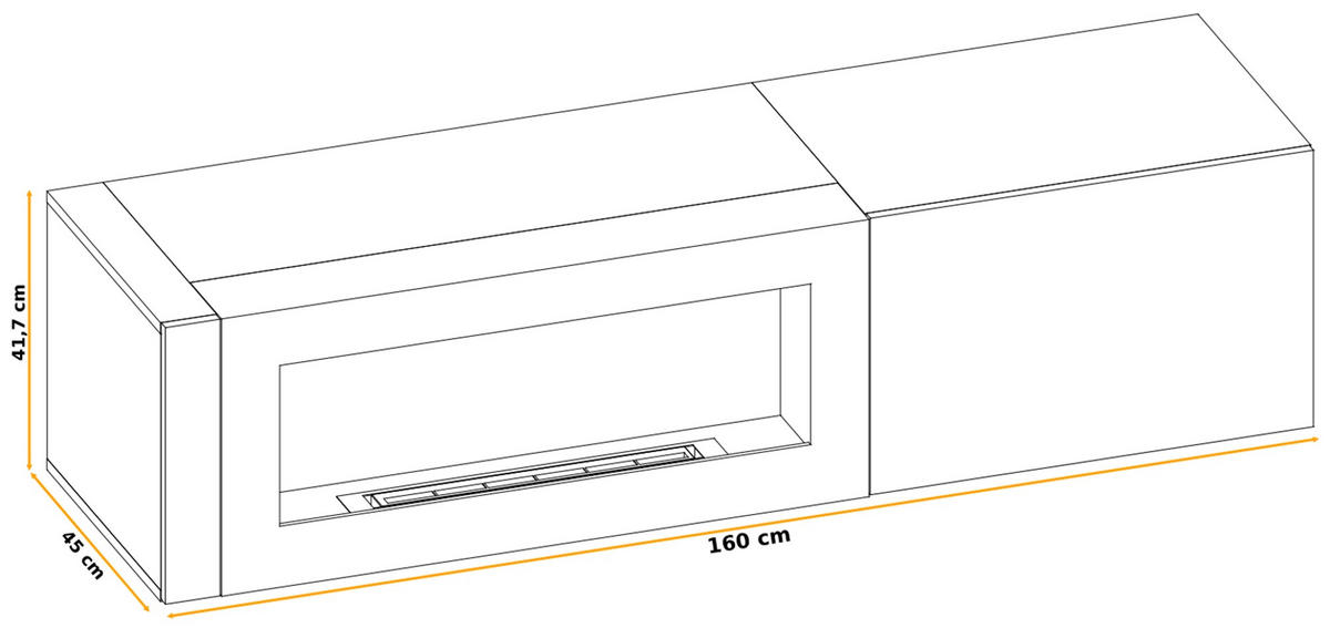 TV-LOWBOARD Ribbeck Eiche, schwarz 160 cm, TV Unterschrank mit Ethanol Kamin - Eichefarben/Schwarz, Holzwerkstoff/Kunststoff (160/45/42cm) - Inn.Furn