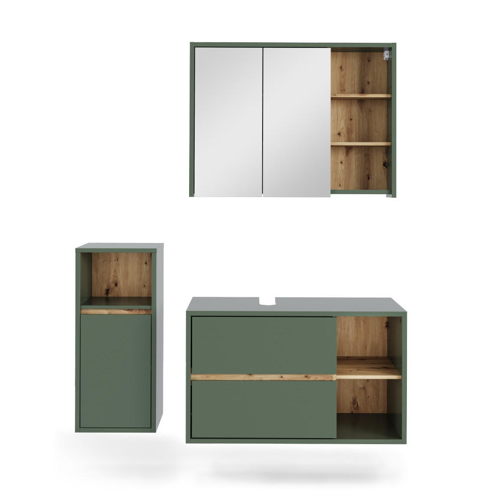 SET MOBILIER BAIE Viola, Verde/Stejar artizanal, 3 piese