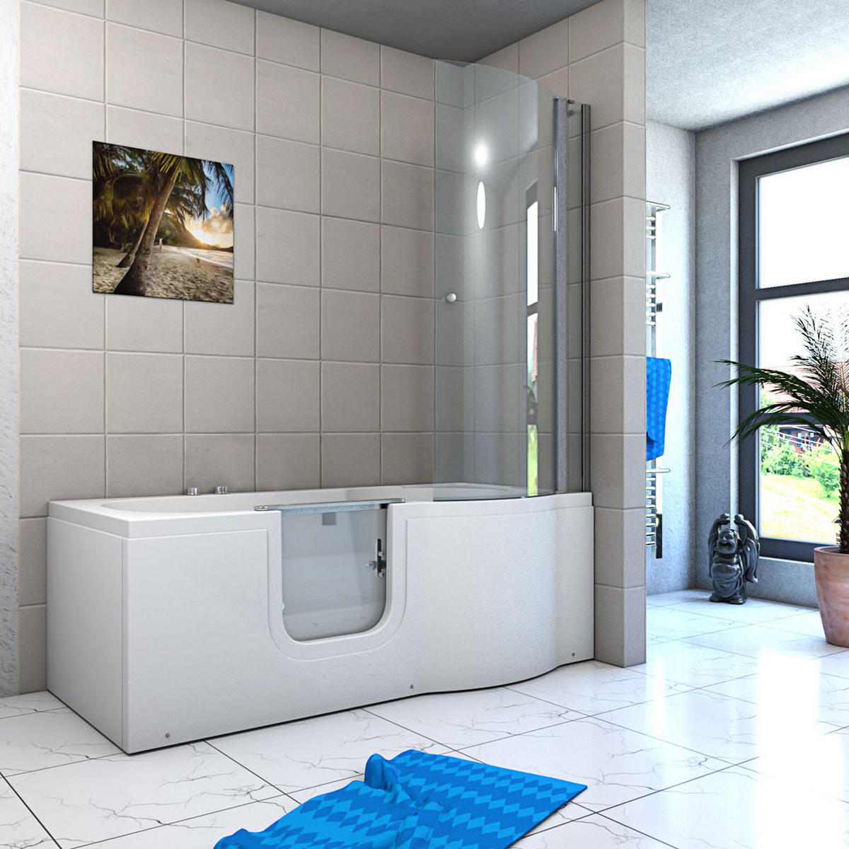 SENIORENDUSCHE Whirlpool mit Tür S12D-AIR-L - Weiß, Glas/Kunststoff (85/200/170cm) - AcquaVapore by Sandra Jentho