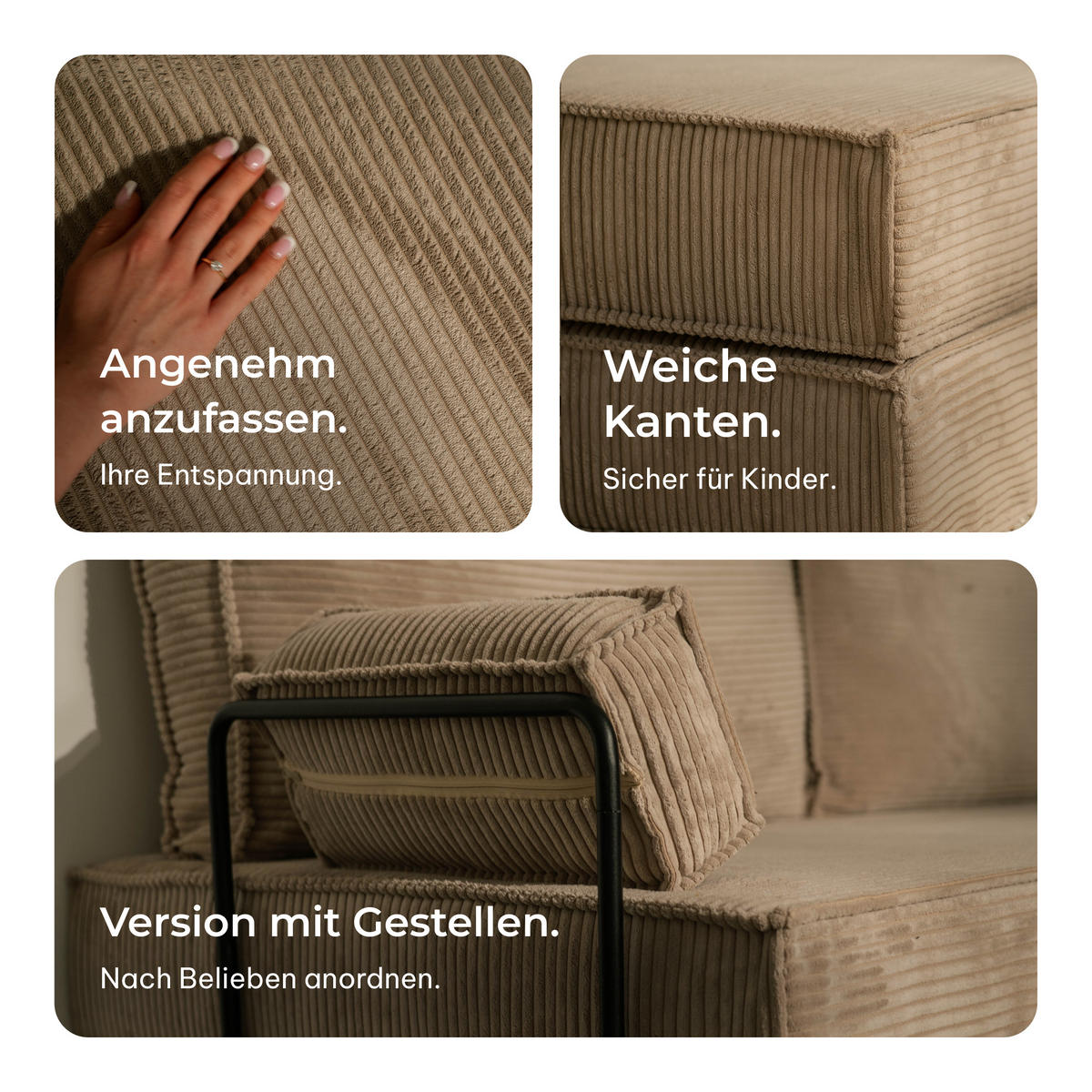 ECKSOFA ANKO modulares Boneless Sofa mit Schlaffunktion Grau Kordstoff - Grau, Textil (270/160cm) - MASSENO