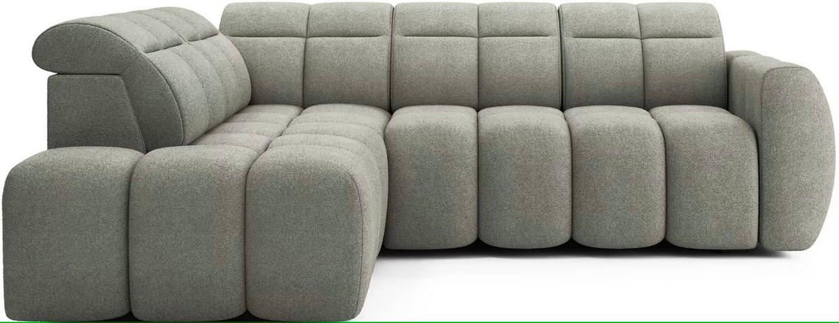 ECKSOFA mit elektrischem Sitzvorschub, Bettkasten und verstellbare Kopflehnen - Grün, Naturmaterialien/Textil (258/208cm) - Eltap