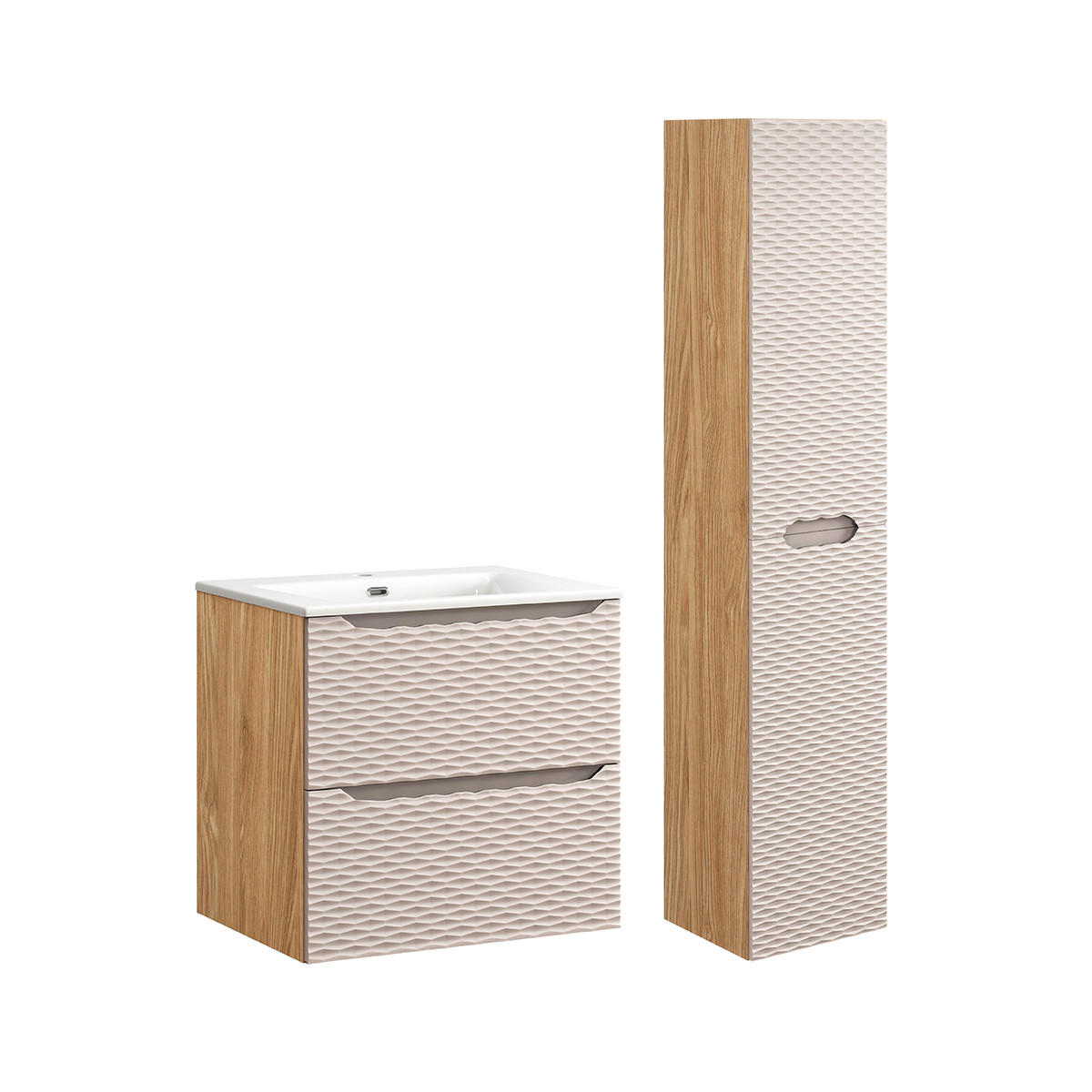 BADMÖBEL 60cm Elora 2er-Set Beige und Holz - Braun, Holzwerkstoff (60/57/46cm) - Petits-meubles