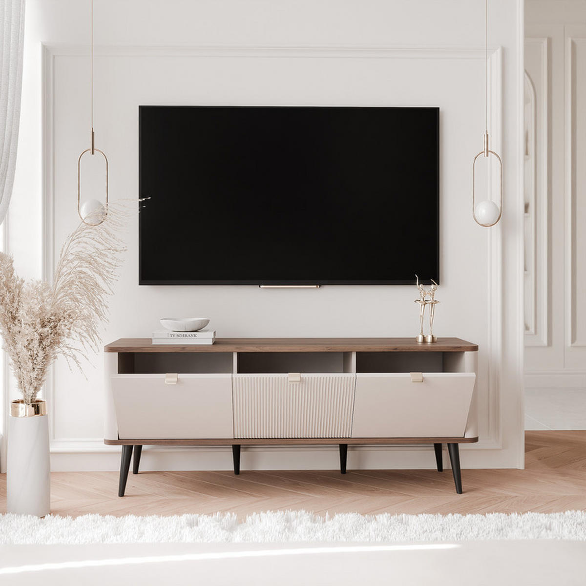 TV-LOWBOARD NAVANI stehend, 130 cm Kaschmir/Nussbaum - Nussbaumfarben/Schwarz, Holzwerkstoff/Metall (130/52/40cm) - Idohome