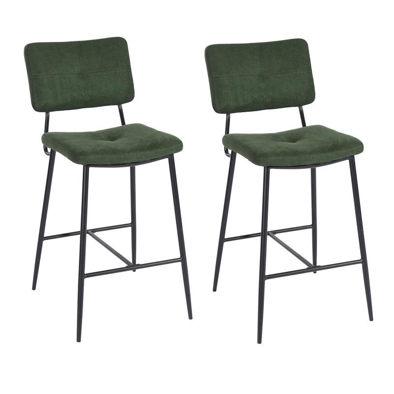 BARHOCKER 2er-Set, 69 cm Sitzhöhe, Gepolsterte Barstühle mit Rückenlehne und Fußstütze - Grün, Metall (46/102/52cm) - Meubles Cosy