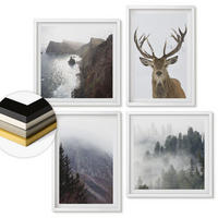 WANDBILDER 4er-Set - 50x50 cm & 40x60 cm Weißer Rahmen - Berglandschaft Nebel Hirsch - Weiß, Kunststoff (50/50cm) - ArtPrintCave