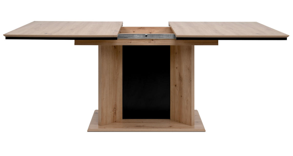ESSTISCH Eiche Artisan, schwarz, Säulentisch ausziehbar 160 - 200 x 90 cm - Schwarz/Eiche Artisan, Holzwerkstoff (160/90/76cm) - Furn.Design