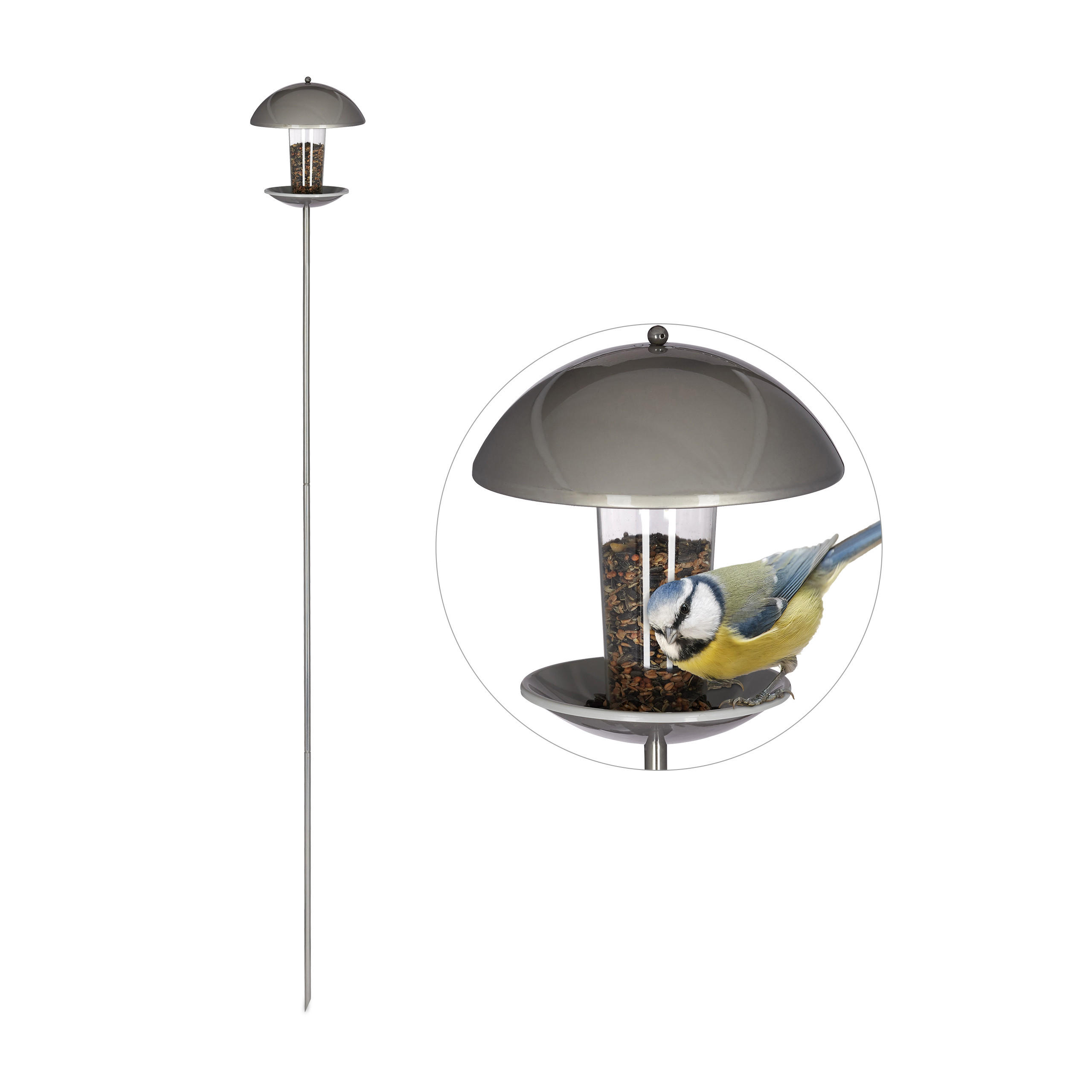 VOGELFUTTERSPENDER - Silberfarben, Kunststoff/Metall (20/25/20cm) - Relaxdays