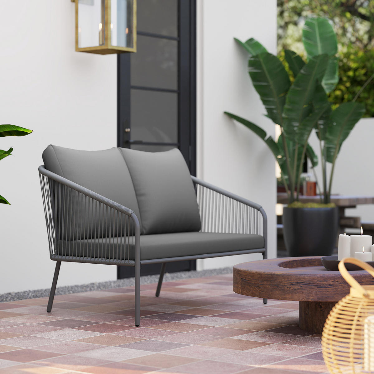 GARTENBANK DE-13503 2-Sitzer mit Geflecht, Stahlrahmen Grau - Grau, Metall (112/76/72cm) - ComfortXL