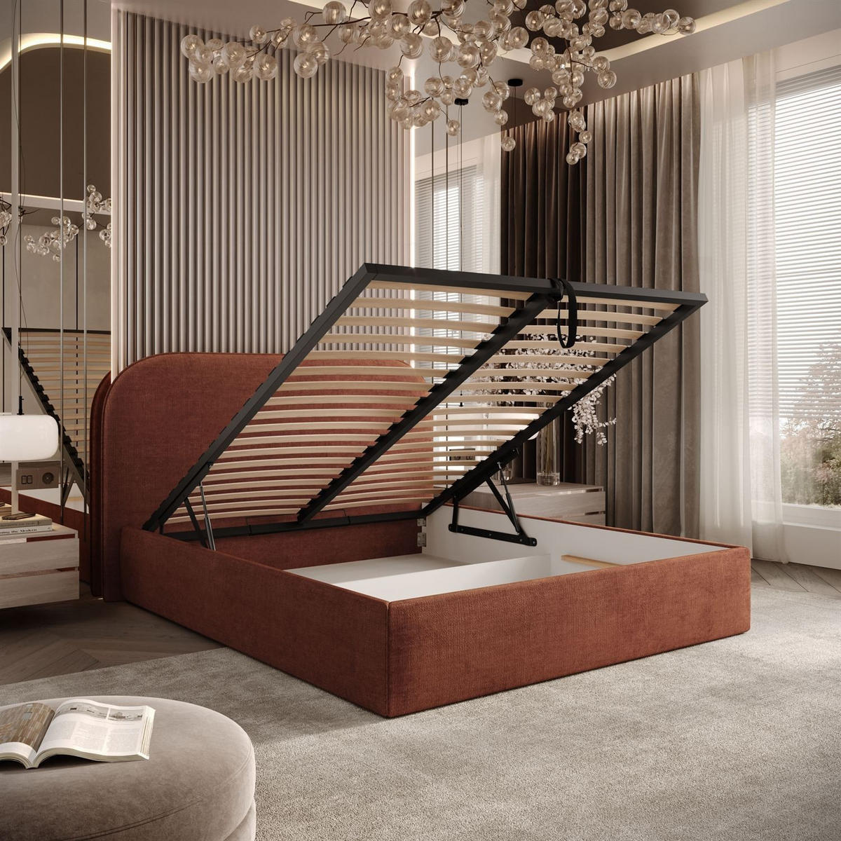 POLSTERBETT OLIMPIA mit Bettkasten 140x200, Perfect Harmony 52 - Rotbraun, Textil (140/200cm) - Lookway