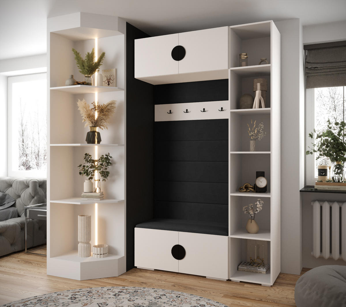 GARDEROBEN-SET 236,7/140/47 - Goldfarben/Schwarz, Holz/Kunststoff (140/236.7/47cm) - Abiks Möbel