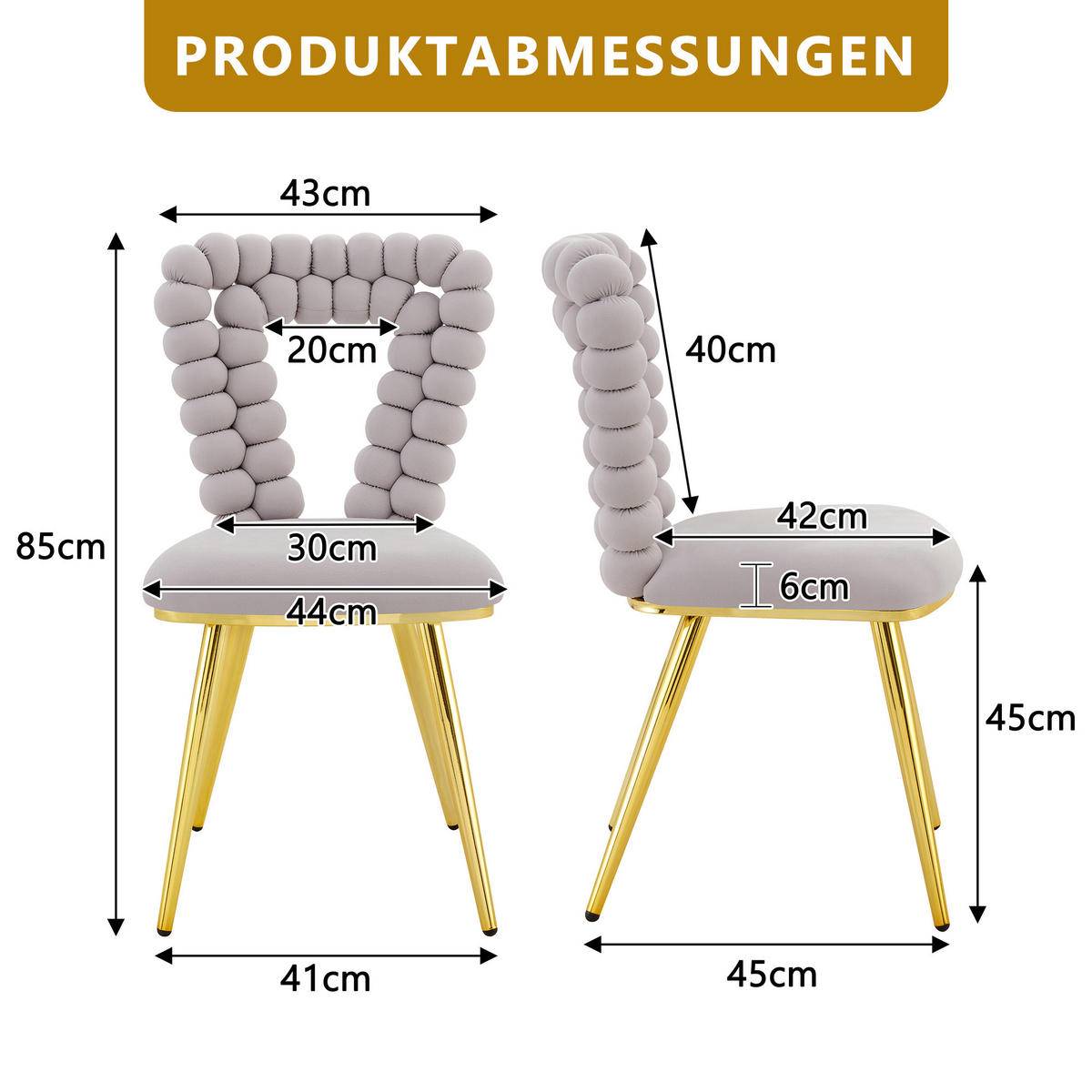 STUHL-SET DE-36763 2 Stück mit dreieckigem Ausschnitts-Rückenlehne Hellgrau - Hellgrau, Metall (44/85/45cm) - ComfortXL