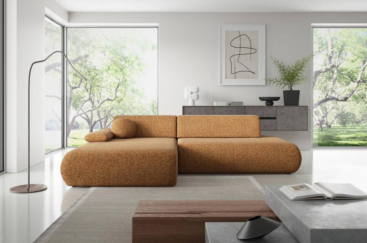 ECKSOFA DELTA L-S Braun Geflochtener Stoff mit Schlaffunktion - Braun, Holz (286/173.5cm) - MASSENO