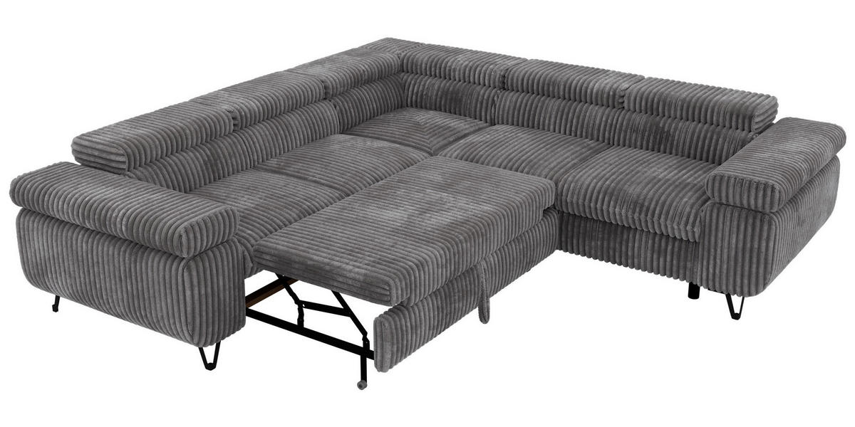 ECKSOFA QUADRO L - Grau Cord - Rechts Seite - Schwarz/Grau, Textil/Metall (269/269cm) - MKS