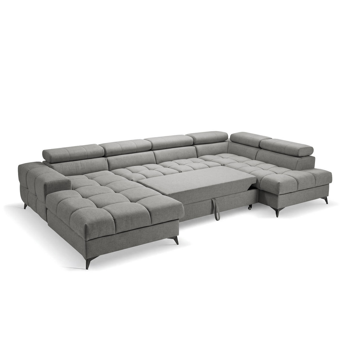 ECKSOFA PUDDING U Links mit Schlaffunktion 125x260 Velours Grau - Schwarz/Grau, Holz/Textil (203/350cm) - Muffo