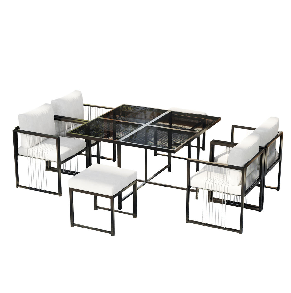 GARTENMÖBELSET 117/117 cm schwarz/weiß aus Metall und Glas mit Kissen - Schwarz, Metall - OKWISH