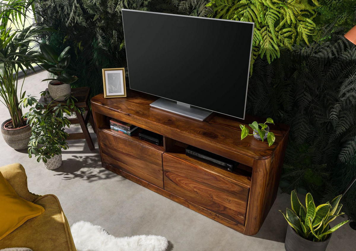 TV-BOARD Sheesham 130x40x58 walnuss gewachst TORONTO #219 - Walnussfarben, Holz (130/58/40cm) - Massivmoebel24