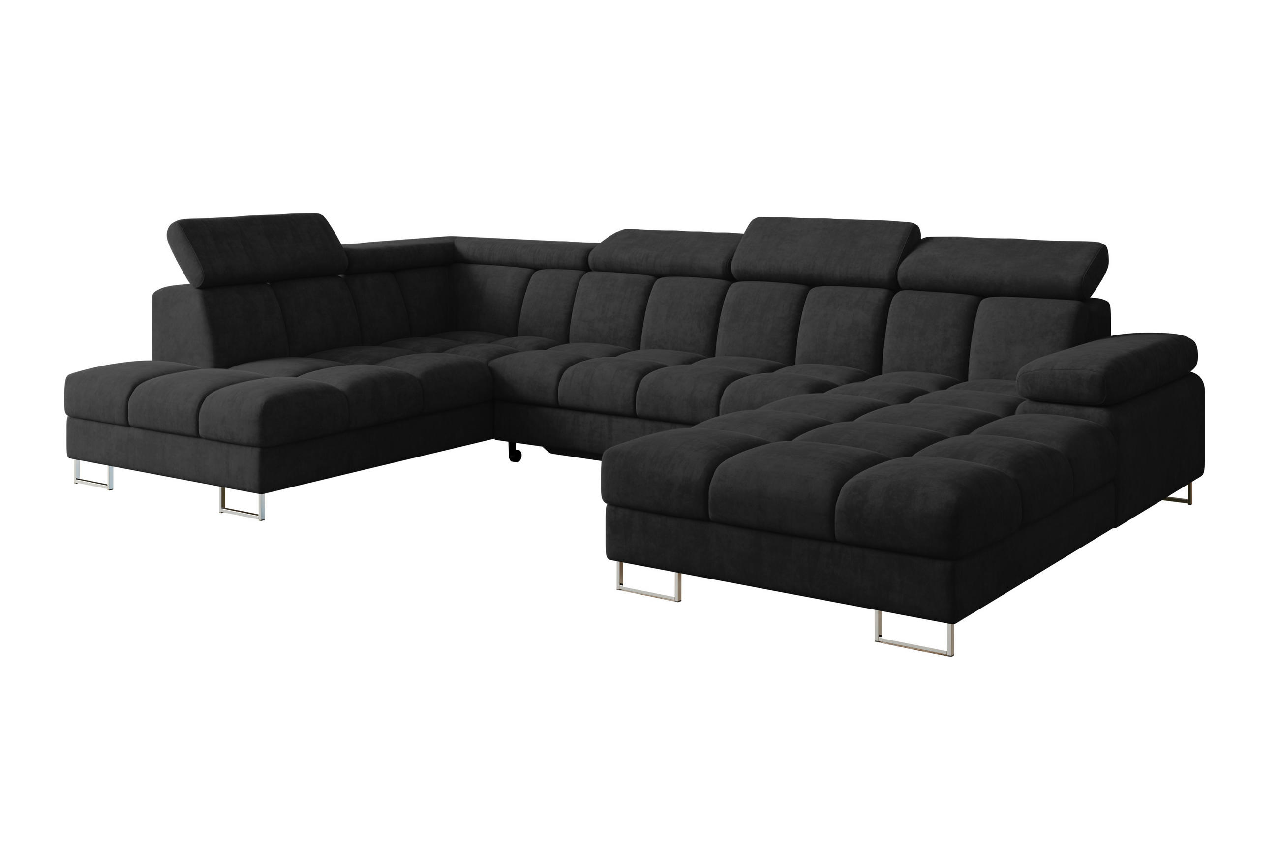 WOHNLANDSCHAFT mit Schlaffunktion und Bettkasten Ottomane Links COMA U 345x203x79 Schwarz Velours - Schwarz, Holzwerkstoff/Textil (345/79/203cm) - ALTDECOR