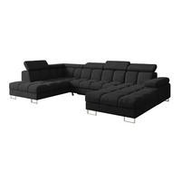 WOHNLANDSCHAFT mit Schlaffunktion und Bettkasten Ottomane Links COMA U 345x203x79 Schwarz Velours - Schwarz, Holzwerkstoff/Textil (345/79/203cm) - ALTDECOR