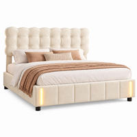 POLSTERBETT 160/200 cm mit LED,Doppelbett Modern Bettgestell Samt Beige - Beige, Holz (160/200cm) - PARAFTA HOME