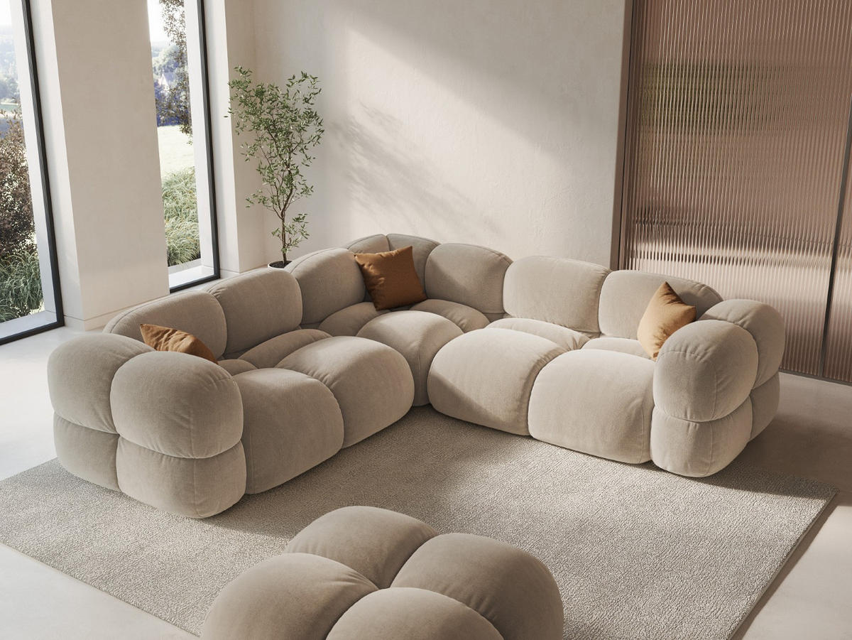 ECKSOFA Loretto aus Samt leichtes beige 4 Sitzplätze - Creme, Textil (250/250cm) - Cosmopolitan Design