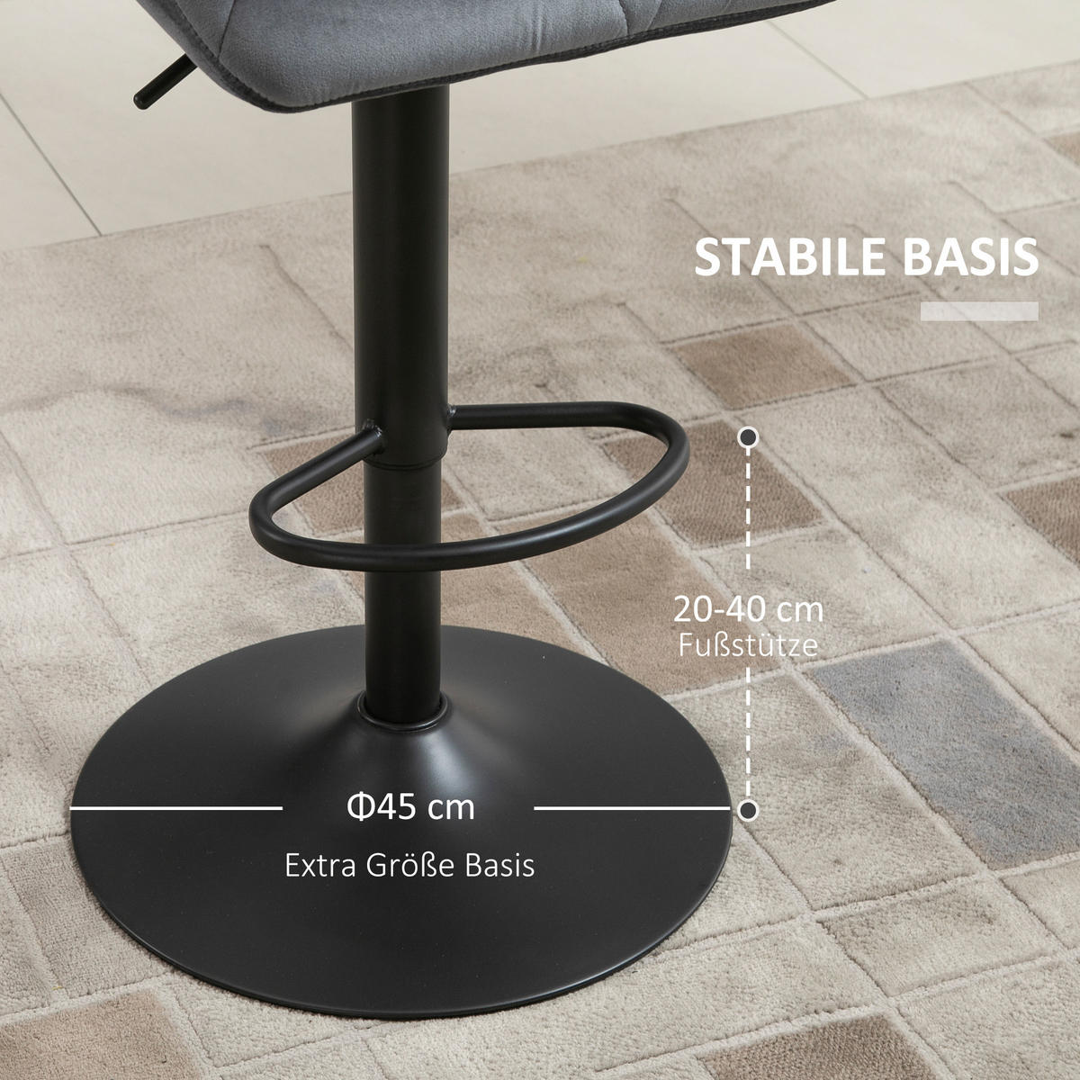 BARHOCKER 2er Set, Gepolstert mit Metallgestell, Samtoptik Grau - Schwarz/Grau, Textil/Metall (57/117/58cm) - HOMCOM