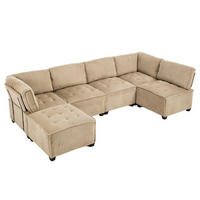 SOFA modular 6-Sitzer 308 x 154 cm Cord Khaki - Braun, Kunststoff (154/82/308cm) - Meubliv