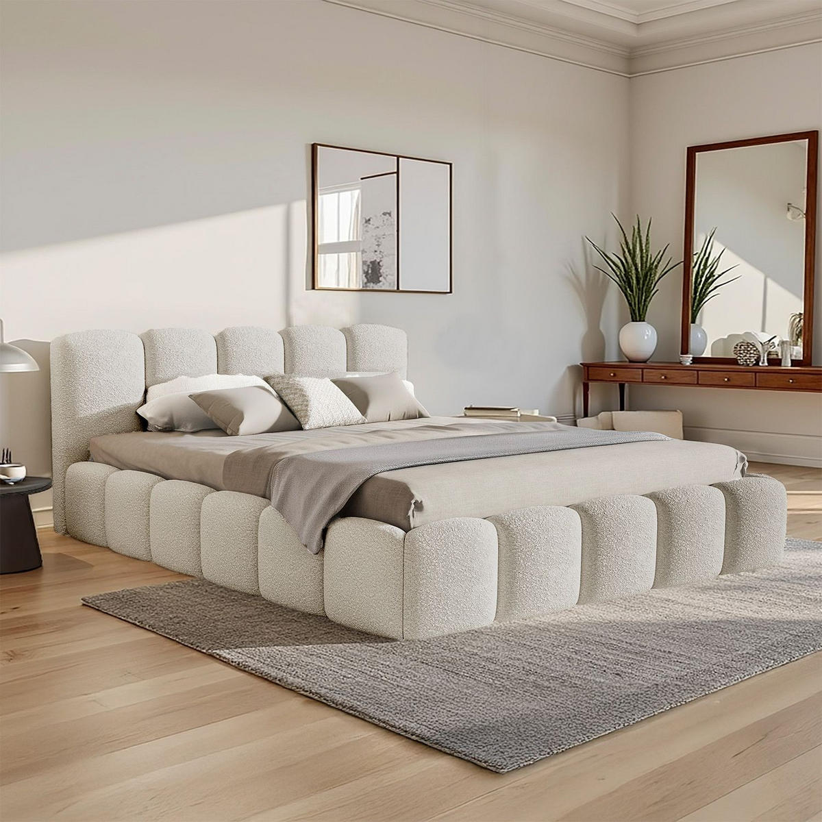 POLSTERBETT Catania 180/200 cm Beige Bouclé - Beige, Textil (180/200cm) - Juskys