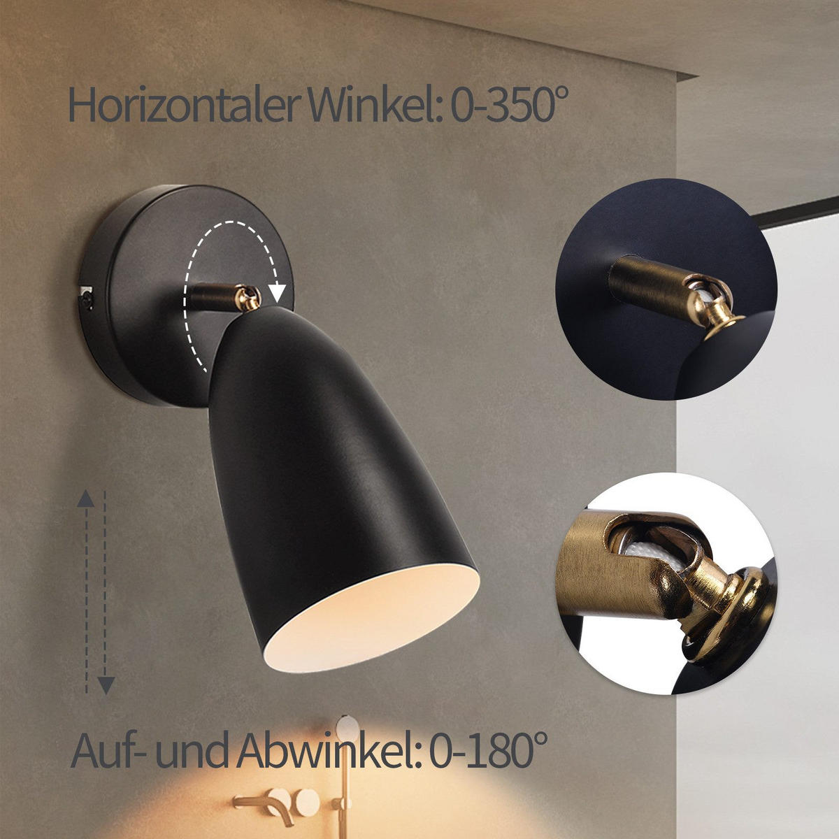 WANDLEUCHTE Filament 20/10/10 cm - Schwarz, Metall (10/10/20cm) - ZMH