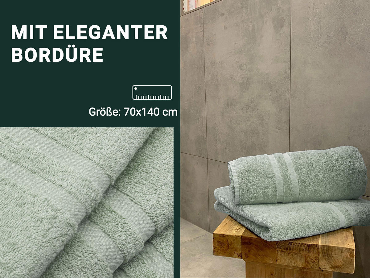 DUSCHTÜCHER, 5er-Set, 100% Baumwolle, Grün - Salbeigrün, Textil (70/140cm) - Zollner