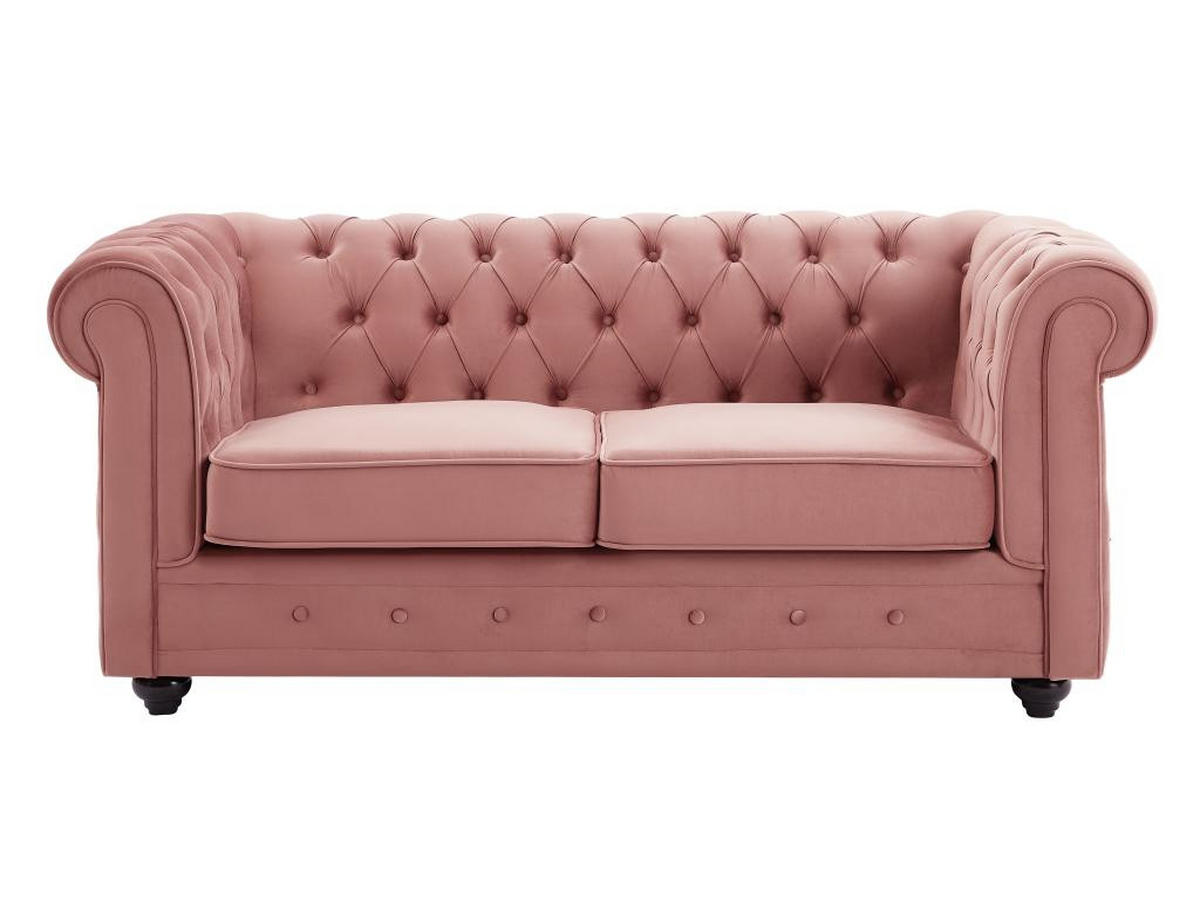 SOFA 3-Sitzer & 2-Sitzer - Samt - Pastellrosa - CHESTERFIELD - Pink, Textil (88/72/205cm) - Vente-Unique