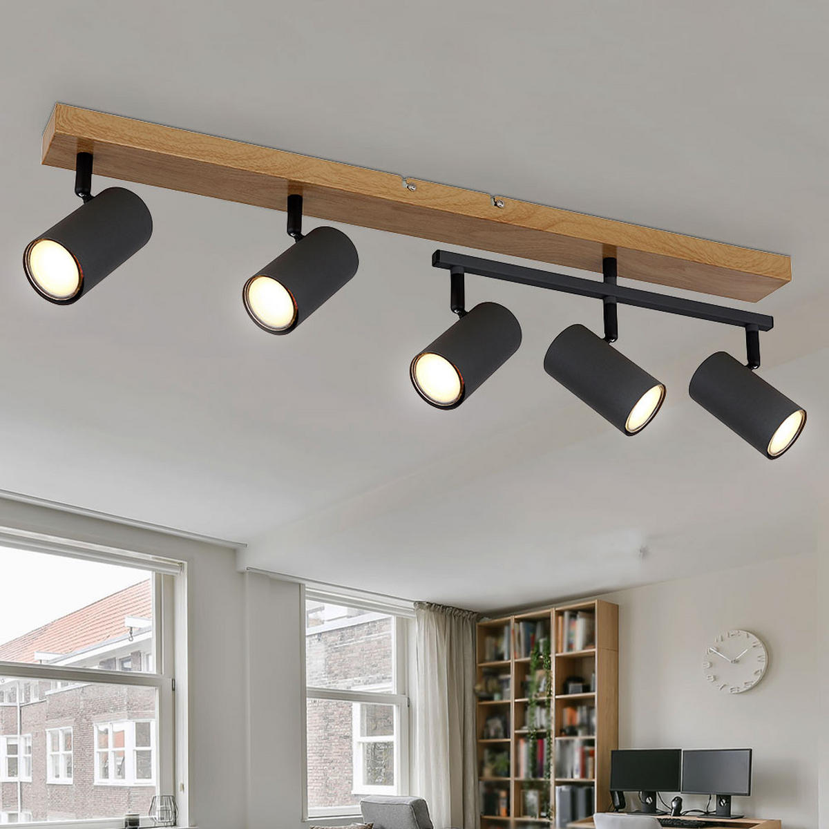 LED DECKENLEUCHTE Holzoptik Braun - Braun, Metall (17/35/70cm) - Globo Lighting