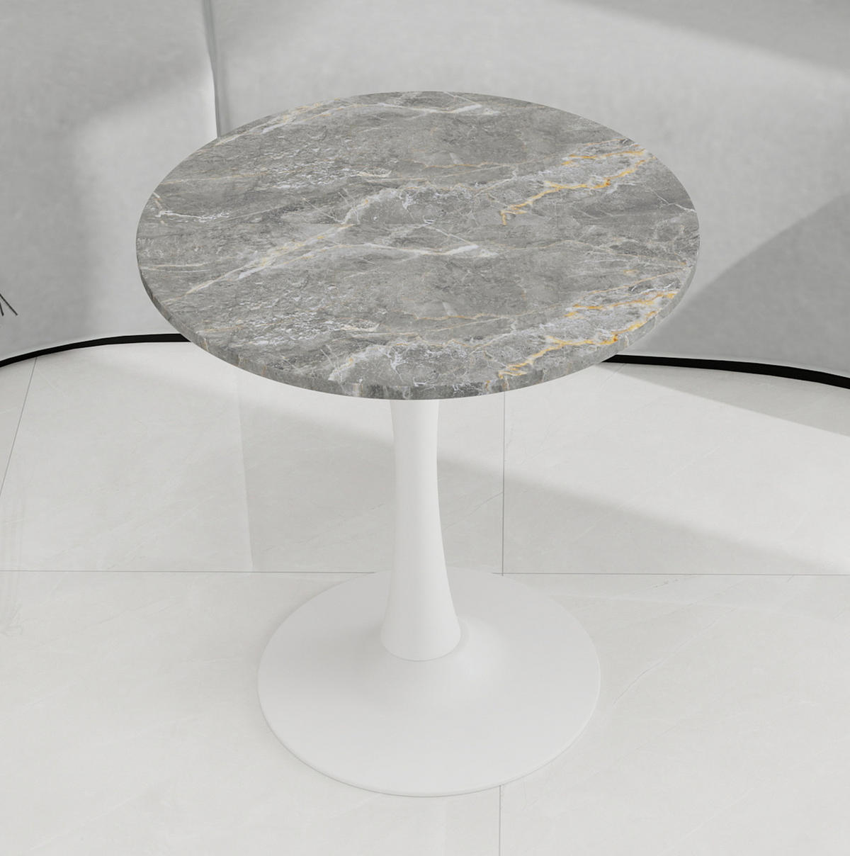 COUCHTISCH 70/70/72 cm vielseitig einsetzbar mit runder Tischplatte in Marmoroptik, Antikweiß+Grau - Weiß, Stein (70/70/72cm) - Redom