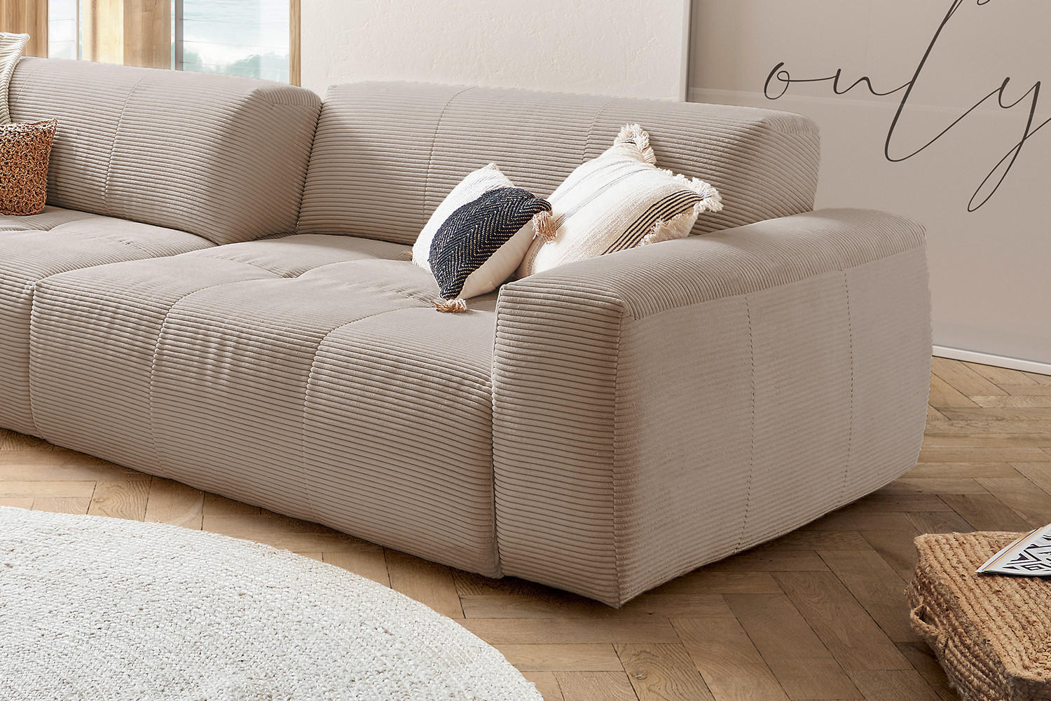 SOFA MIT SITZTIEFENVERSTELLUNG PALACE Taupe Cord - Taupe, Textil (298/74/120cm) - KAWOLA