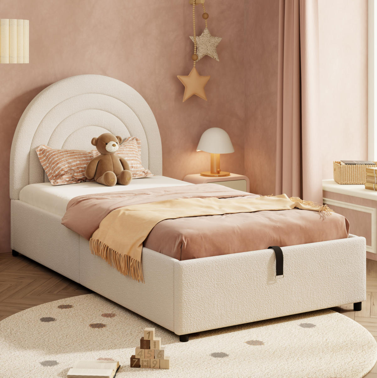 POLSTERBETT aus Schleife 90x200 cm in Beige mit hydraulischem Stauraum - Beige, Textil (90/200cm) - Modfu