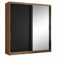 SCHWEBETÜRENSCHRANK Hela 180/205/60 2-türig eiche Artisan/schwarz mit Schubkasteneinsatze - Schwarz/Eiche Artisan, Holzwerkstoff (180/205/60cm) - Beautysofa