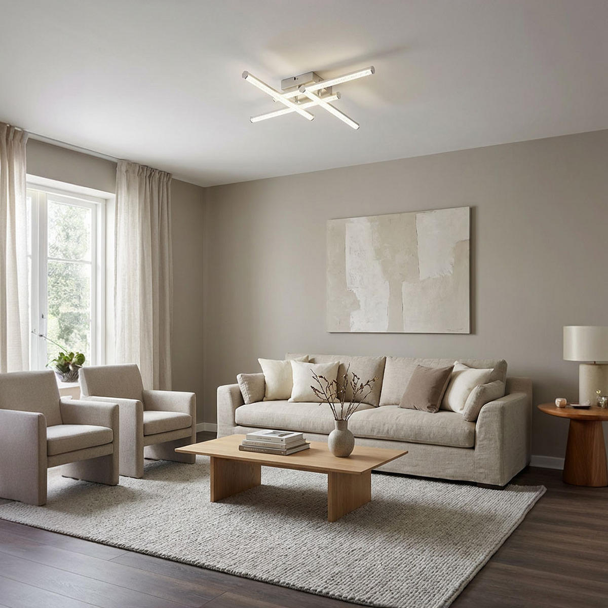 DECKENLEUCHTE KIRINA, Chrom, Nickel-matt, Kristalle, LED - Silberfarben, Kunststoff (50/8.8/50cm) - Globo Lighting