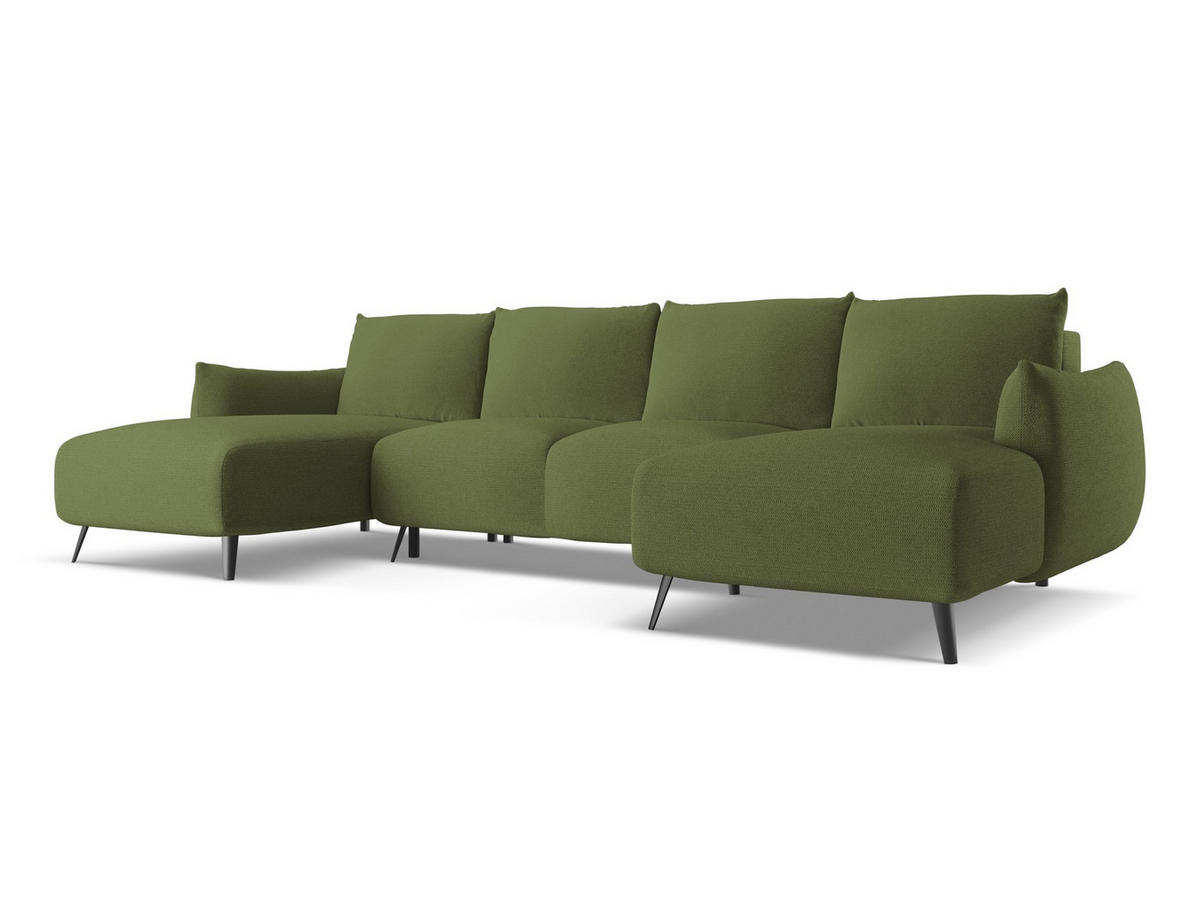 WOHNLANDSCHAFT Chenille Stoff Grün - Dunkelgrün/Schwarz, Textil/Metall (317/86/162cm) - Makamii
