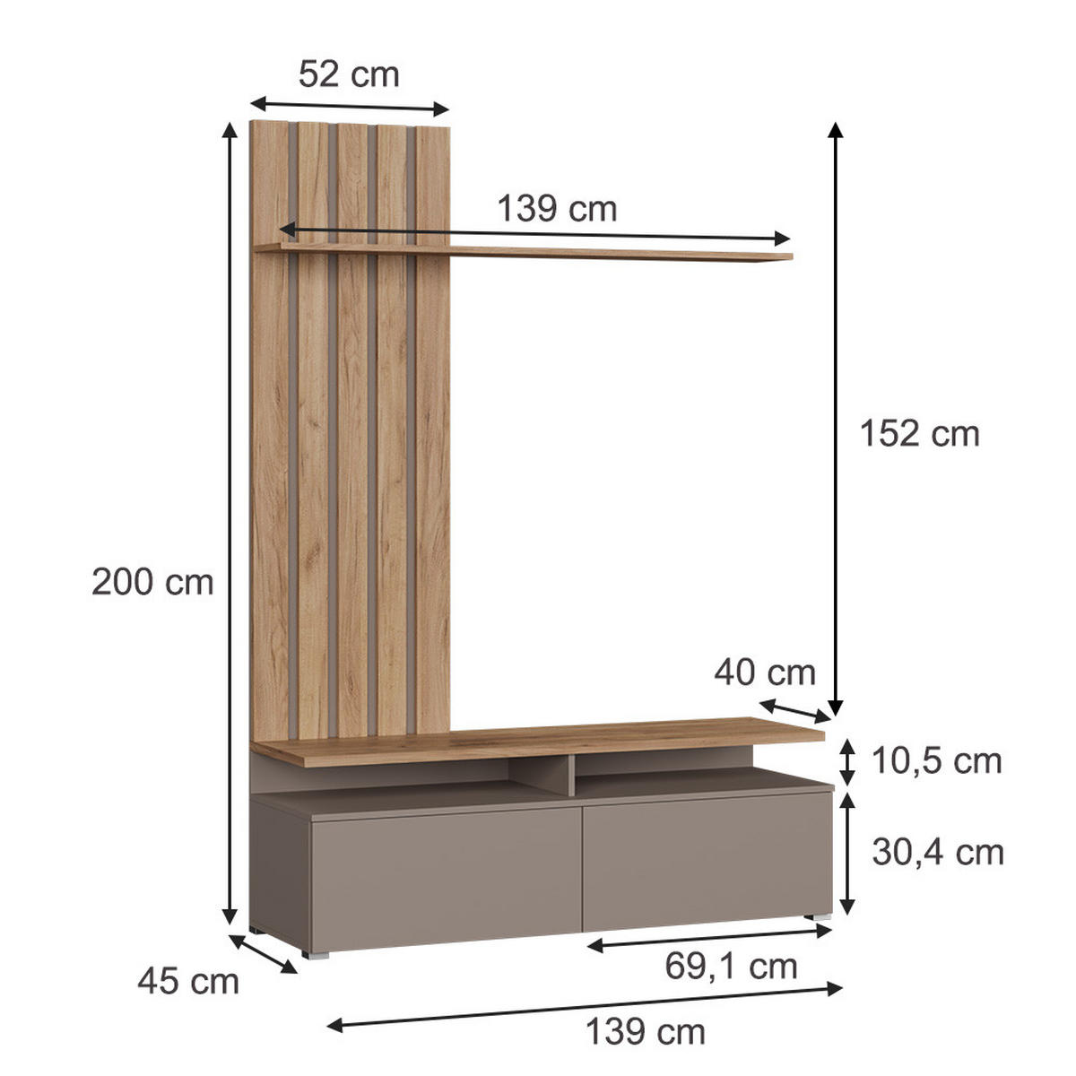 NÁSTĚNNÁ SKŘÍŇKA Harro Dub Goldkraft / béžová - šedobéžová/barva dubu, kompozitní dřevo (139/200/45cm) - Vicco