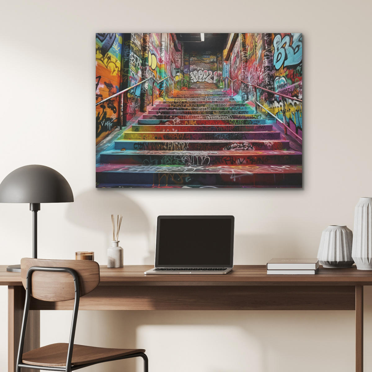 AKUSTIKPANEEL Treppe - Graffiti - Farben - Kunst 80x60 cm - Multicolor, Textil (80/0.9/60cm) - MuchoWow