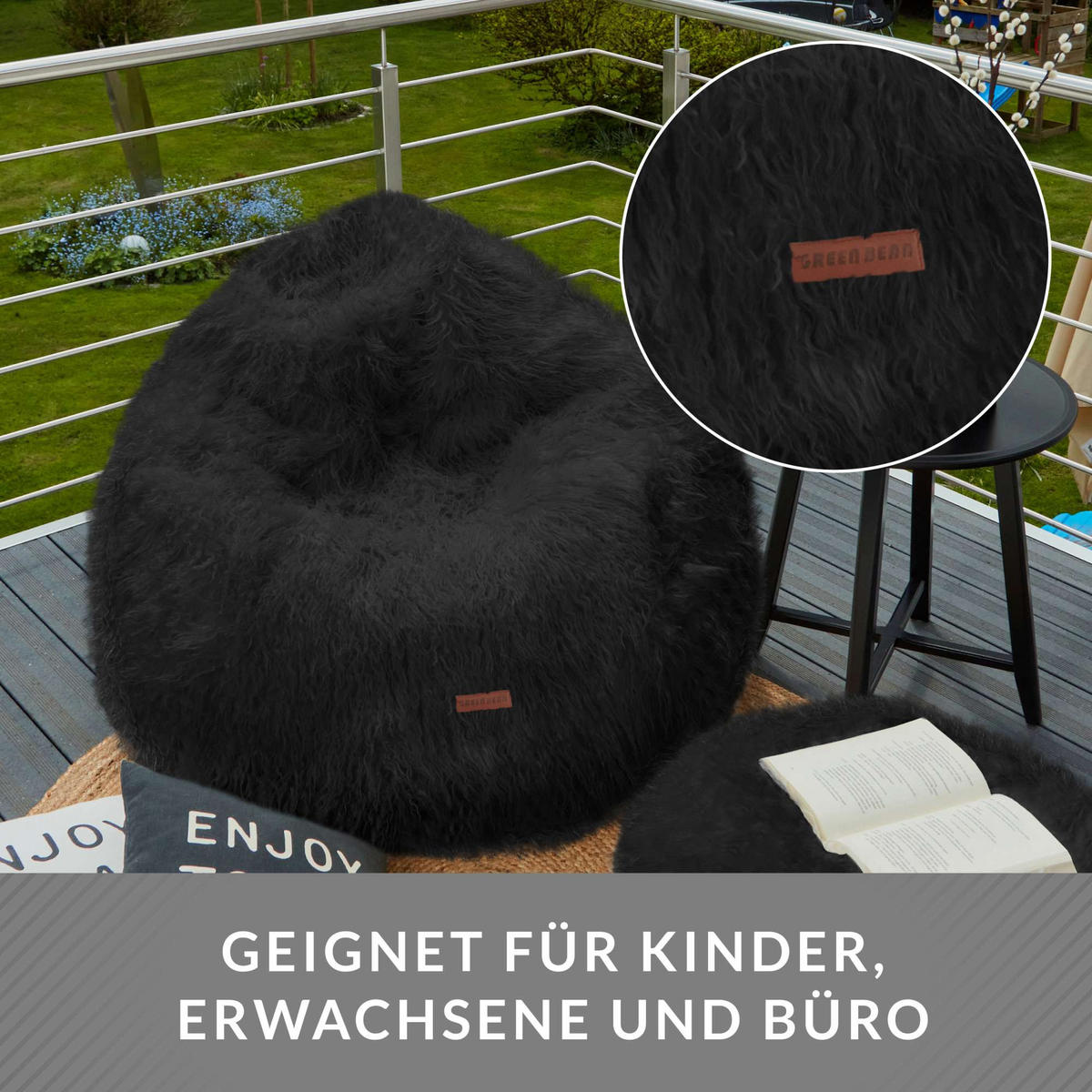 FELL SITZSACK Scoop mit Lehne 90x110cm - Schwarz, Textil (90/70/70cm) - Green Bean