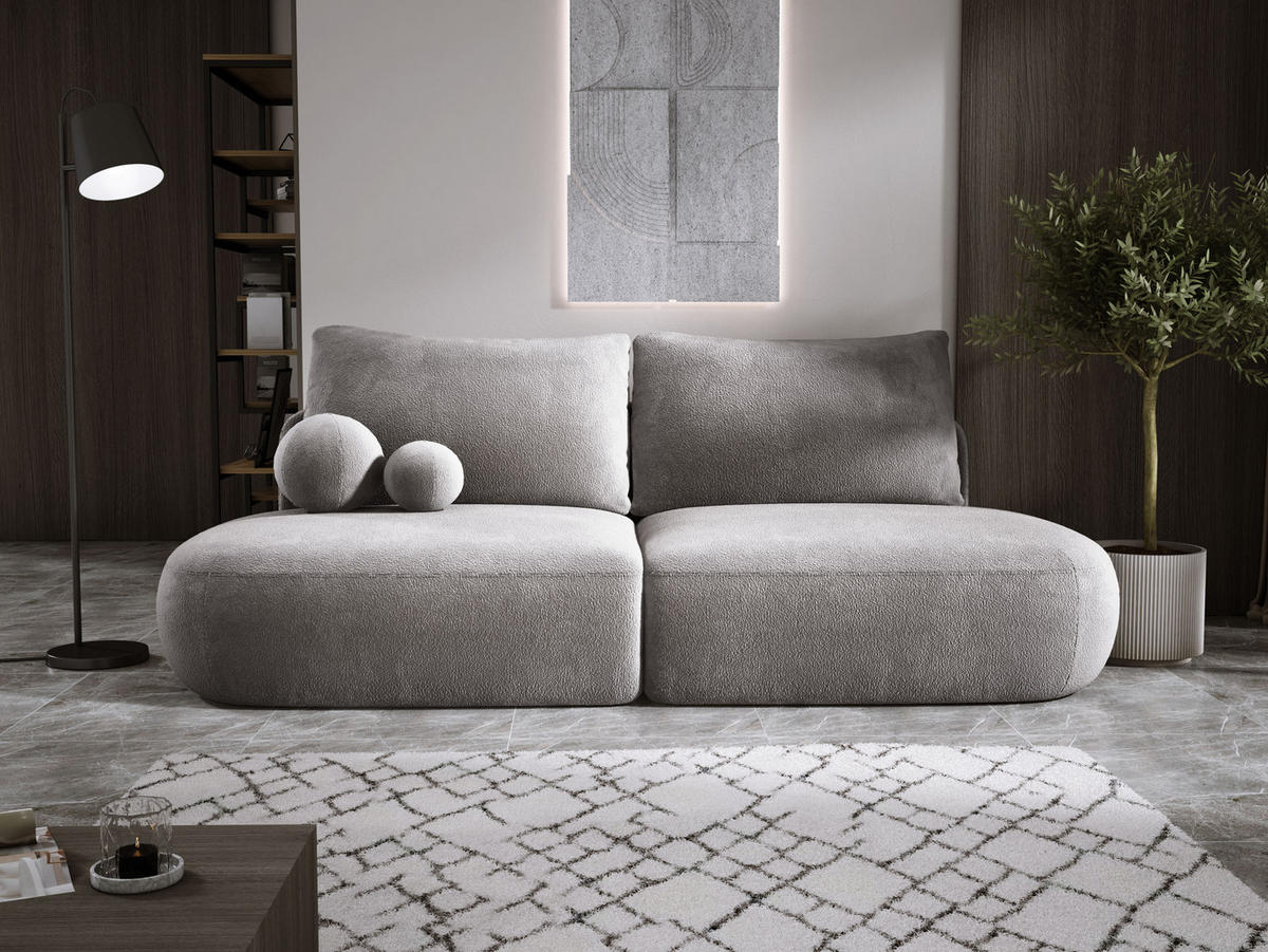 SCHLAFSOFA Moderne BABU mit Schlaffunktion – 3-Sitzer Sofa mit Bettkasten, DL-Automat, 2 Rückenkissen, 2 Zierkissen, 240x90x90 cm, Grau - Grau, Holz/Textil (240/90/90cm) - DomoHome