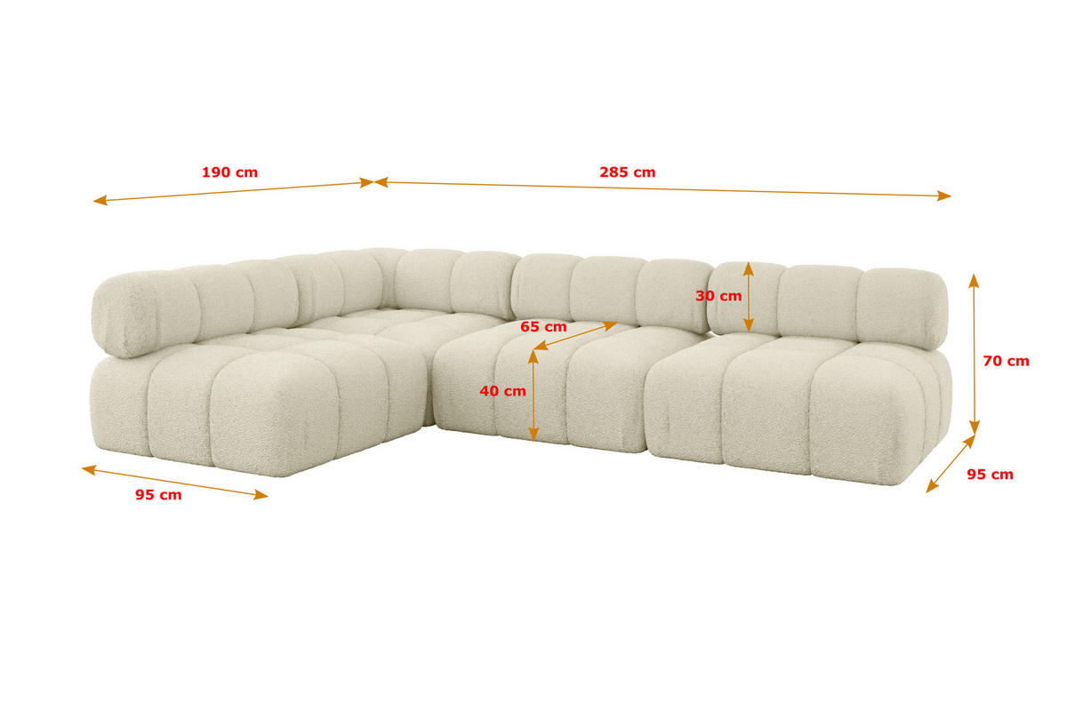 ECKSOFA modulares Sofa Samaro-L2 - 285x190x70 cm Beige Bouclé - Beige, Holzwerkstoff/Textil (285/190cm) - ALTDECOR